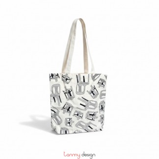 Túi tote vải in họa tiết ghế có 2 khoang túi nhỏ phía sau 35*40cm